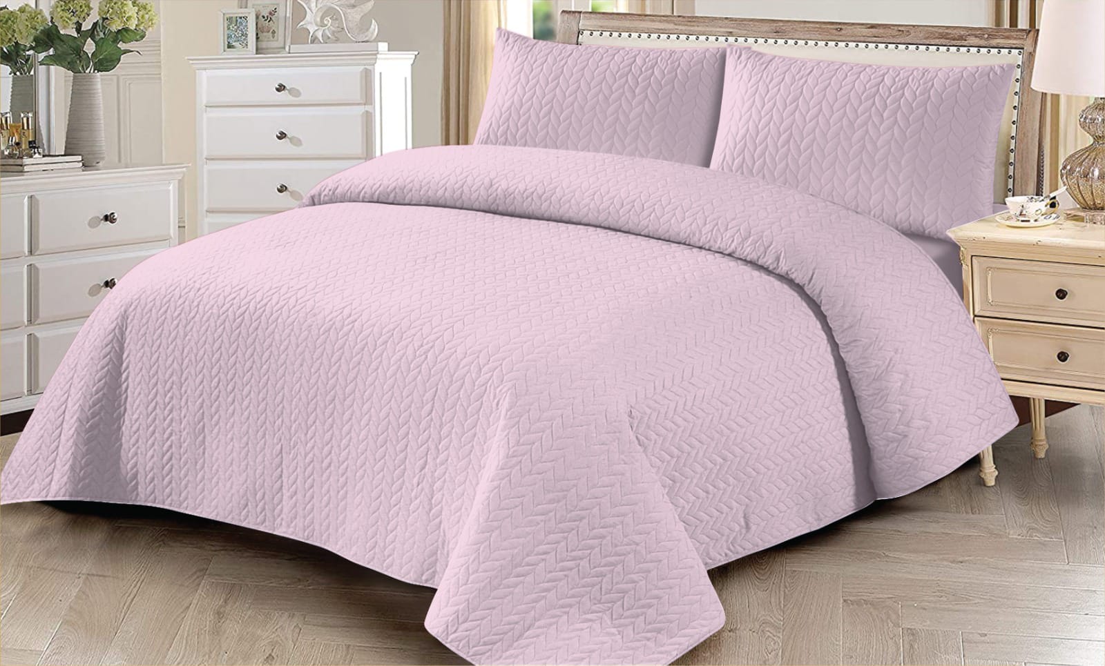 LUXURY QUILTED BED SPREAD PLAIN 3PC'S