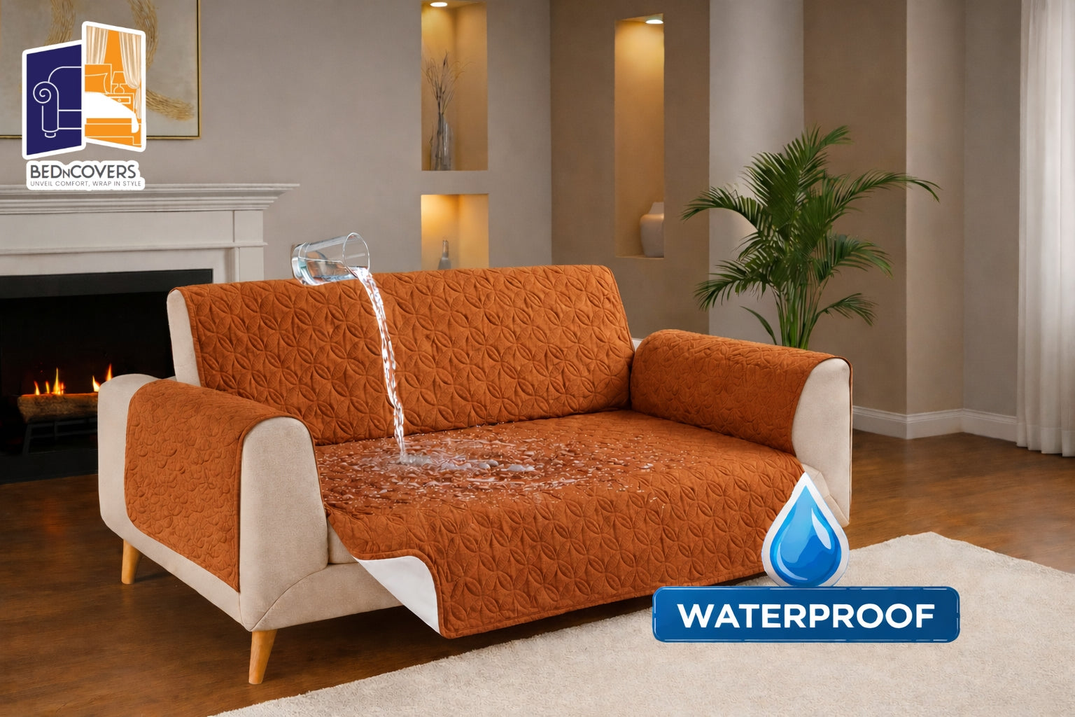 Water proof Quilted Protectors Sofa Covers - Copper