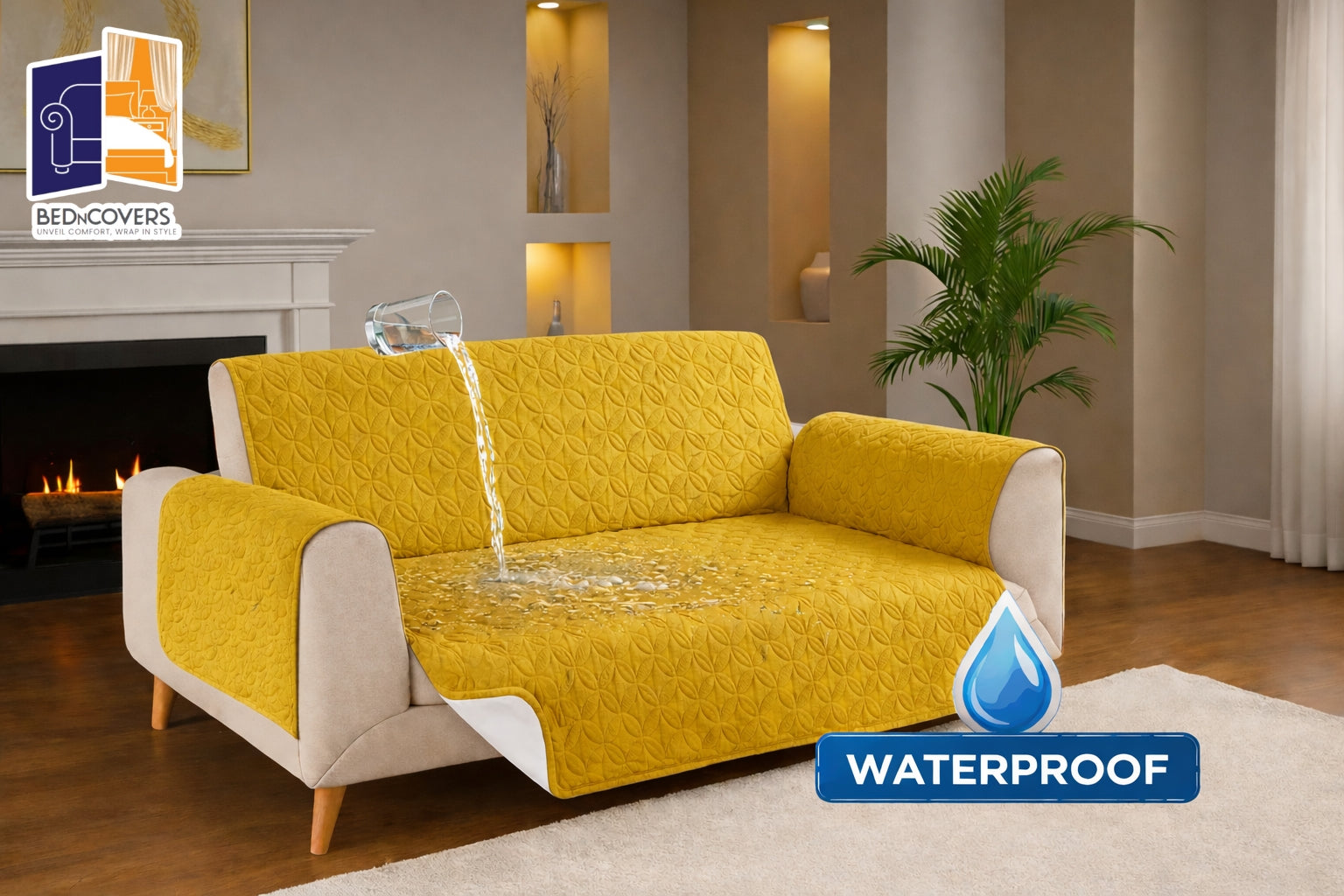 Water proof Quilted Protectors Sofa Covers - Golden