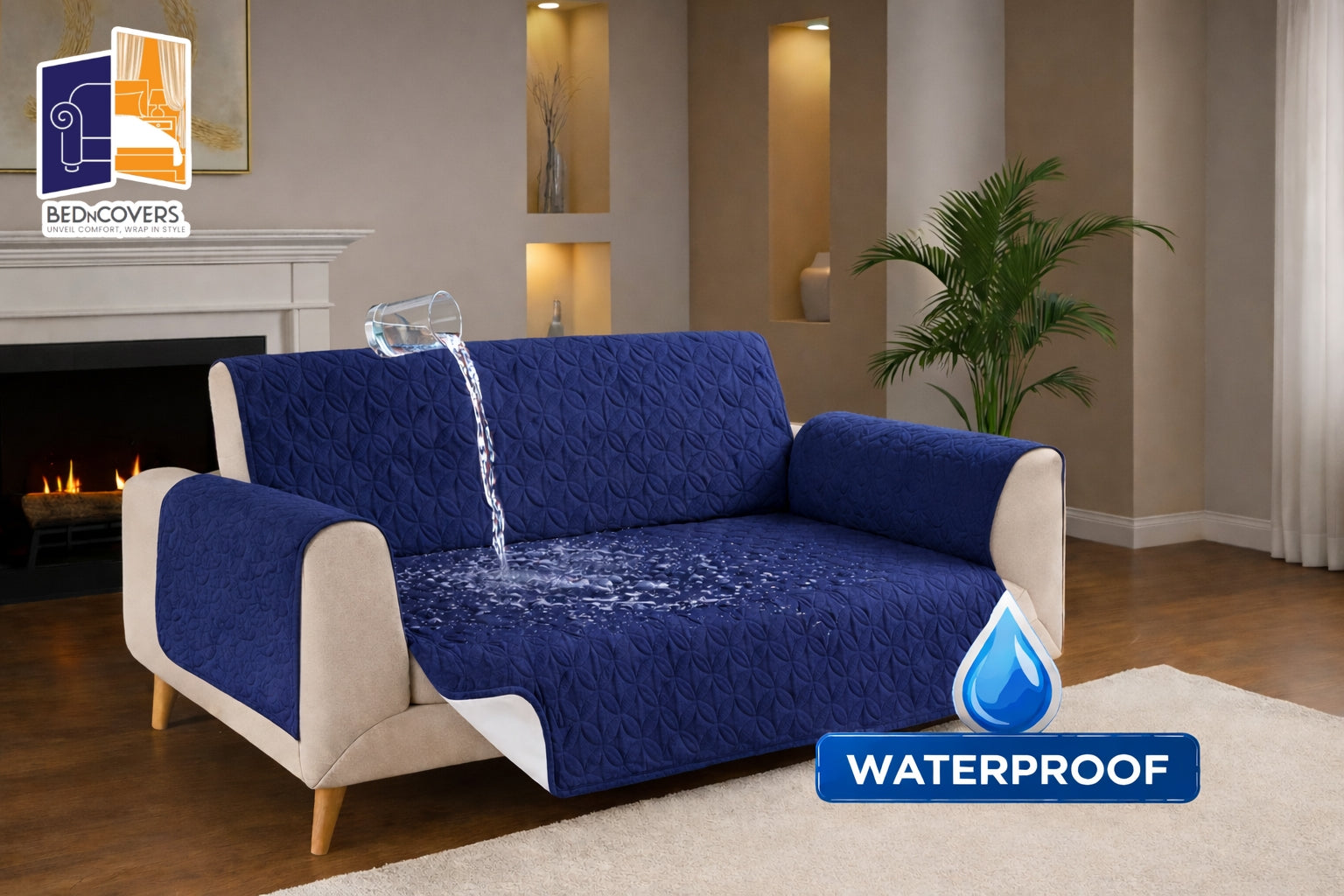Water proof Quilted Protectors Sofa Covers - Navy Blue
