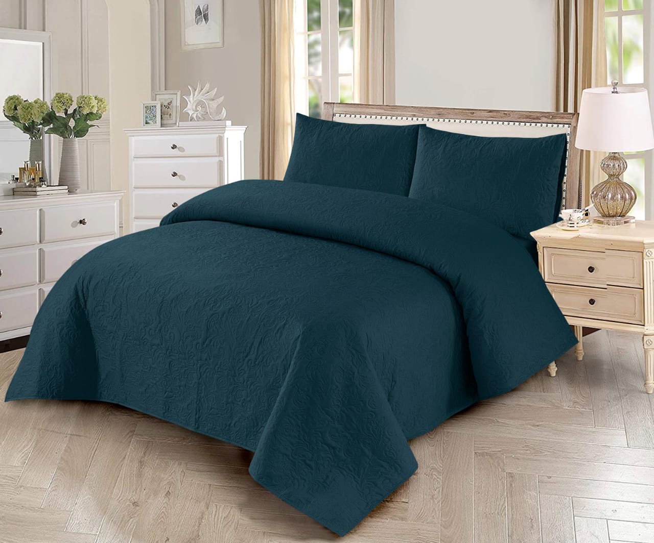 LUXURY QUILTED BED SPREAD PLAIN 3PC'S