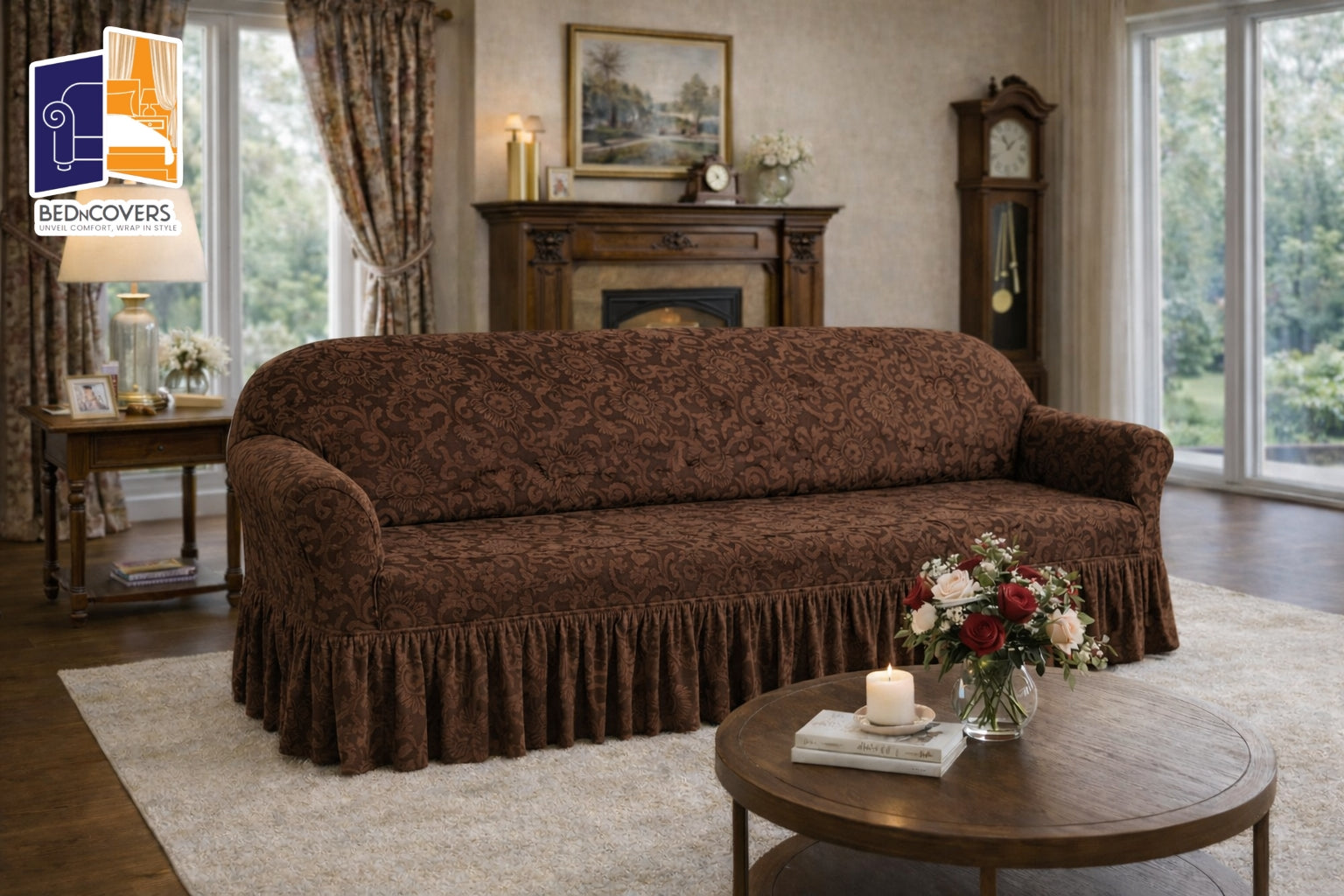 Palachi Style Sofa Cover-Brown