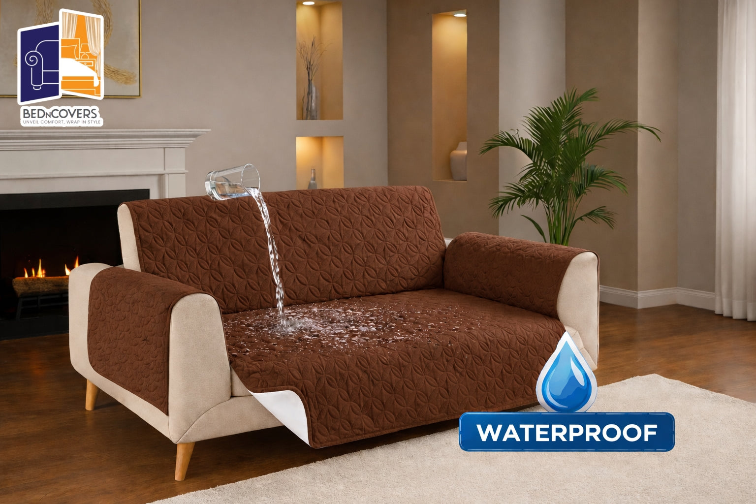 Water proof Quilted Protectors Sofa Covers - Brown
