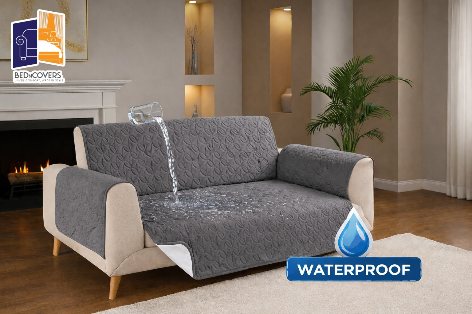 Water proof Quilted Protectors Sofa Covers - Grey