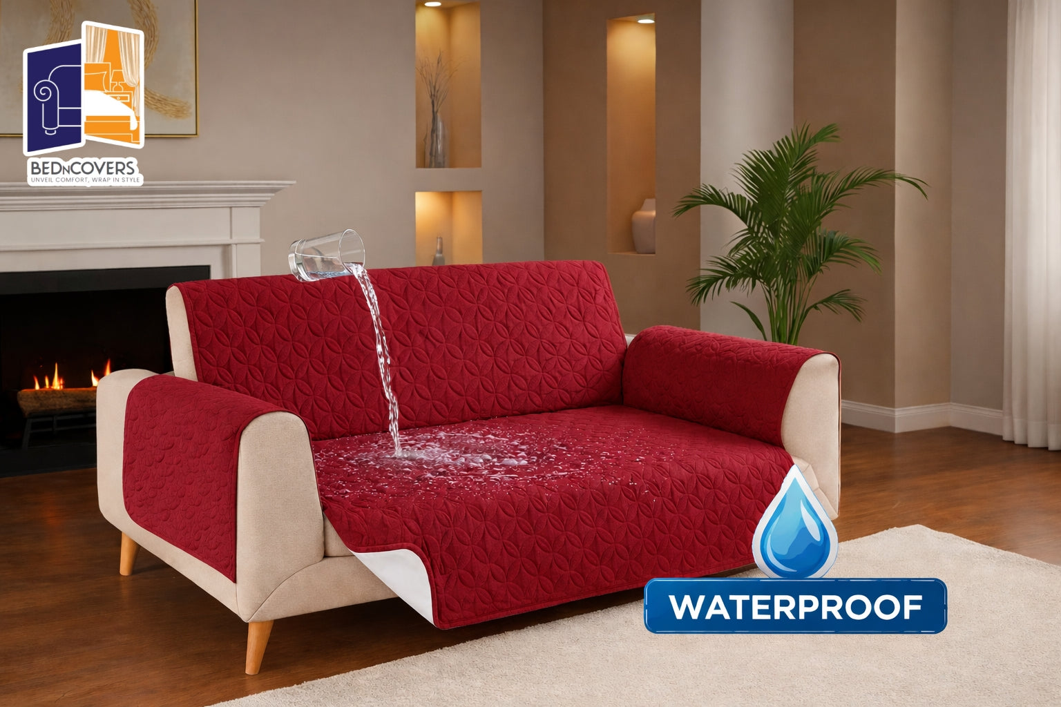 Water proof Quilted Protectors Sofa Covers - Maroon