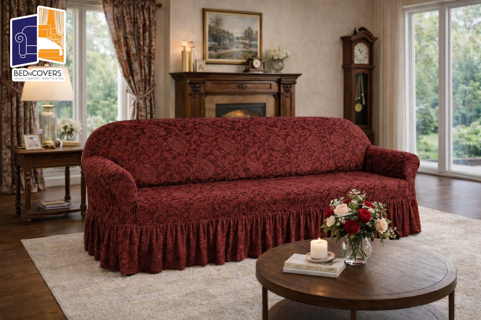 Palachi Style Sofa Cover-Maroon