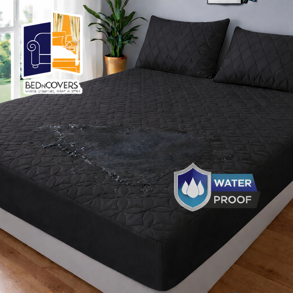 WATERPROOF QUILTED MATTRESS COVER-BLACK