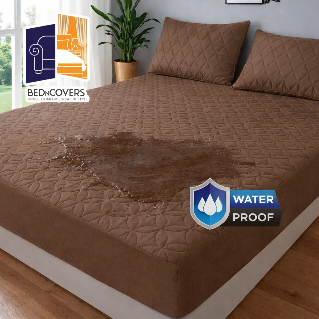 WATERPROOF QUILTED MATTRESS COVER-BROWN