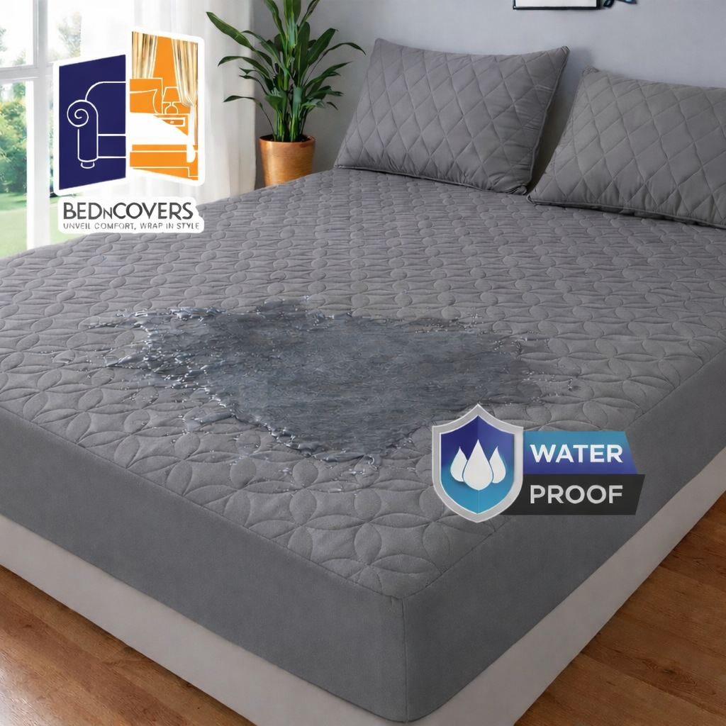 WATERPROOF QUILTED MATTRESS COVER-GREY