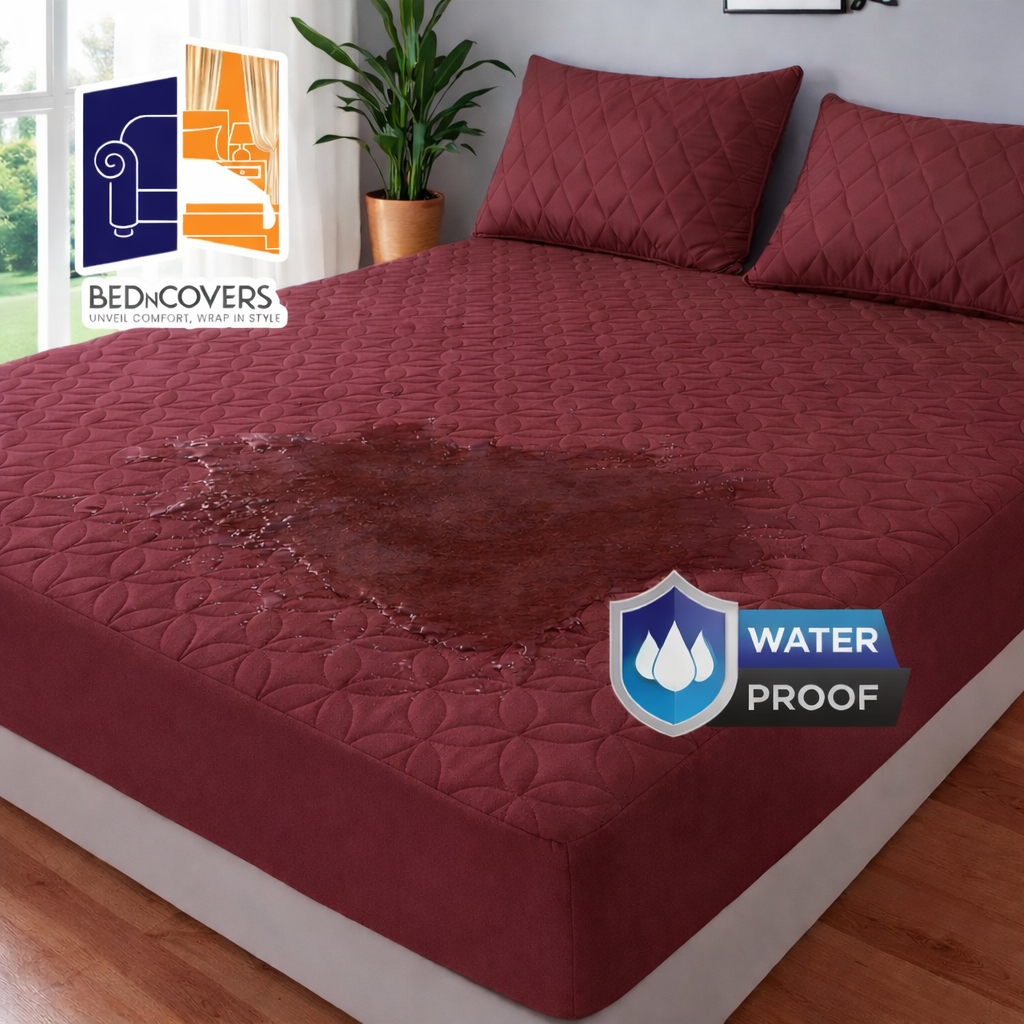 WATERPROOF QUILTED MATTRESS COVER-MAROON