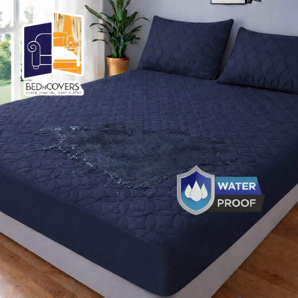 WATERPROOF QUILTED MATTRESS COVER-NAVY BLUE