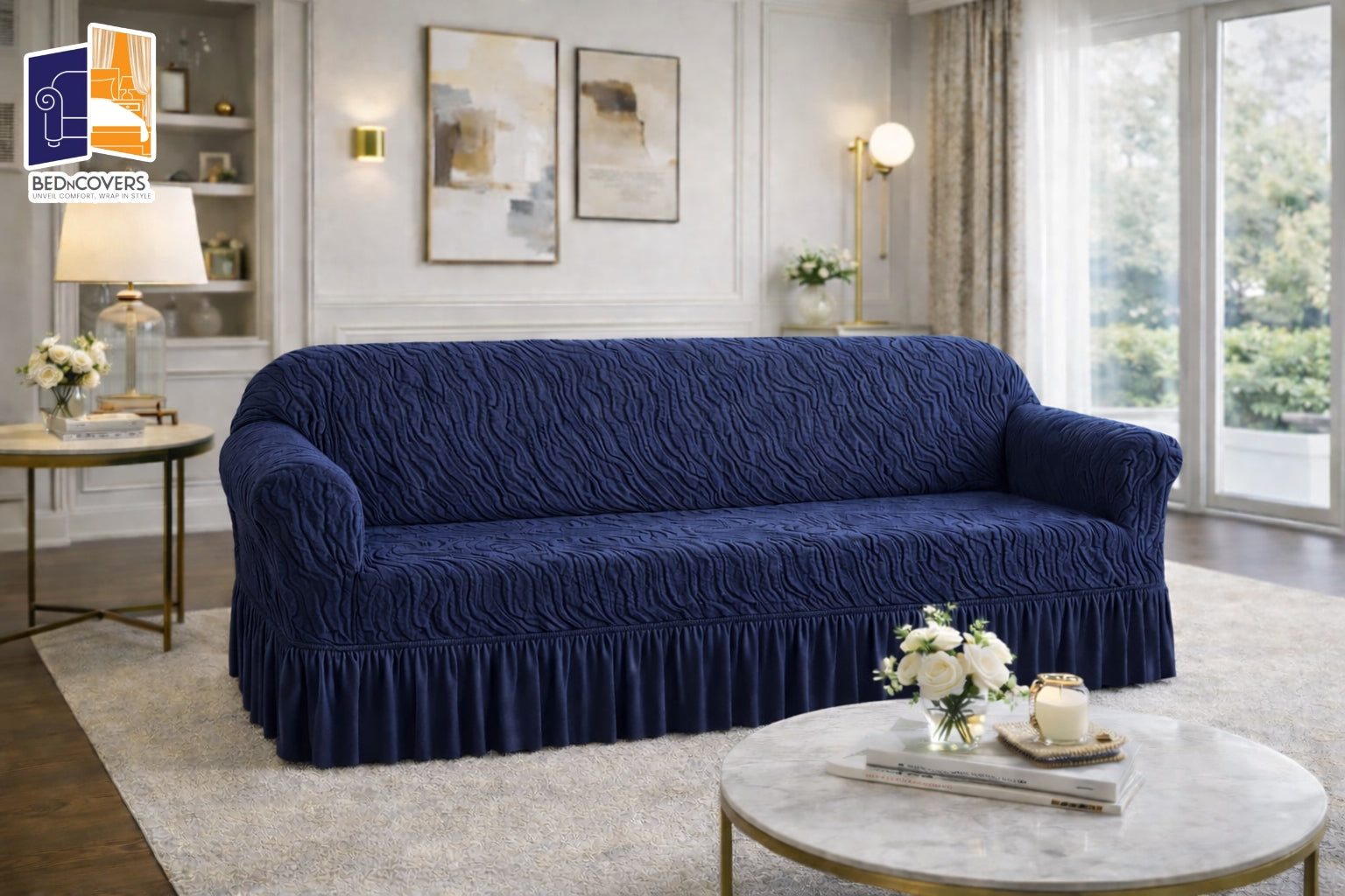 Zebra Style Sofa Cover-Navy Blue