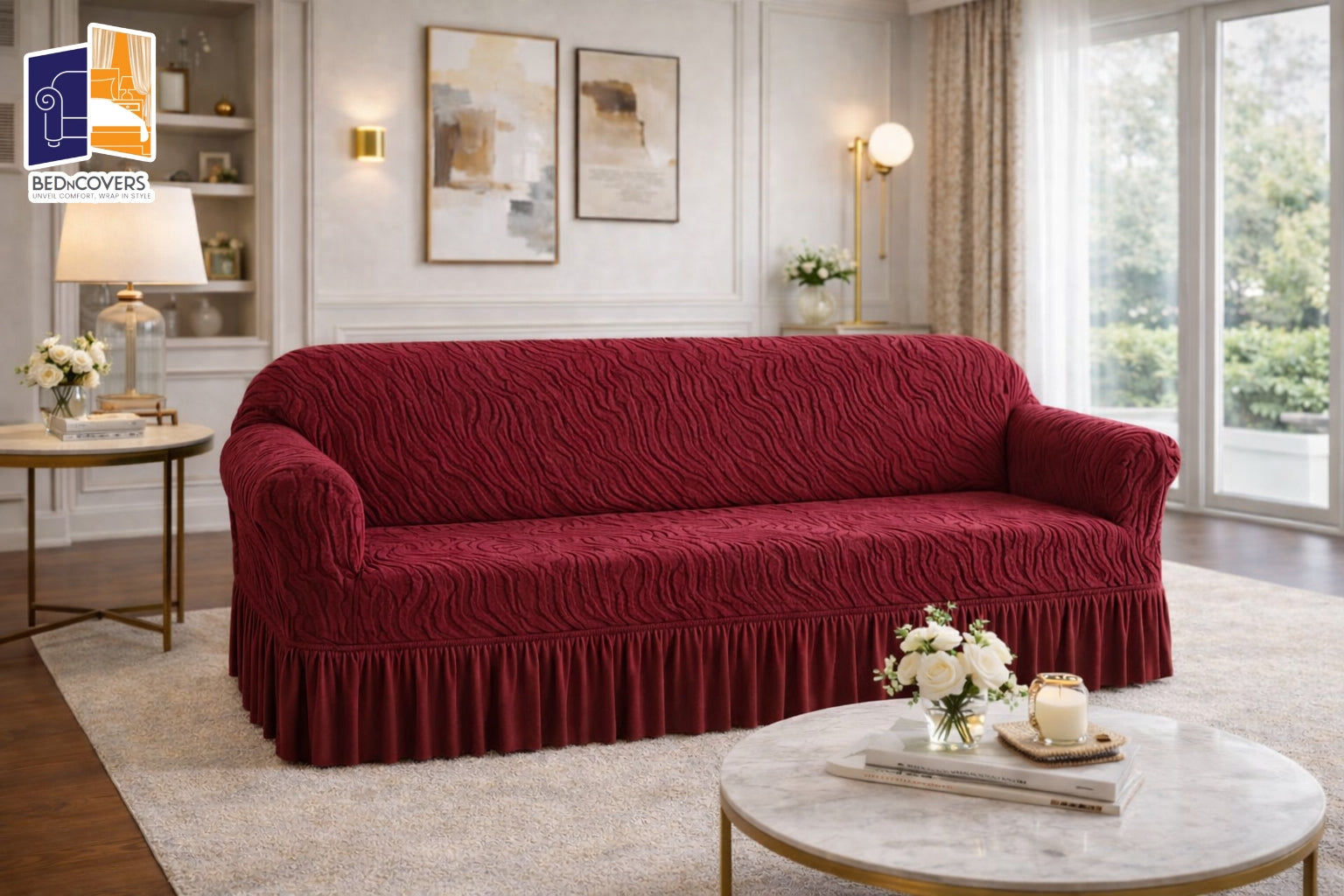 Zebra Style Sofa Cover-maroon