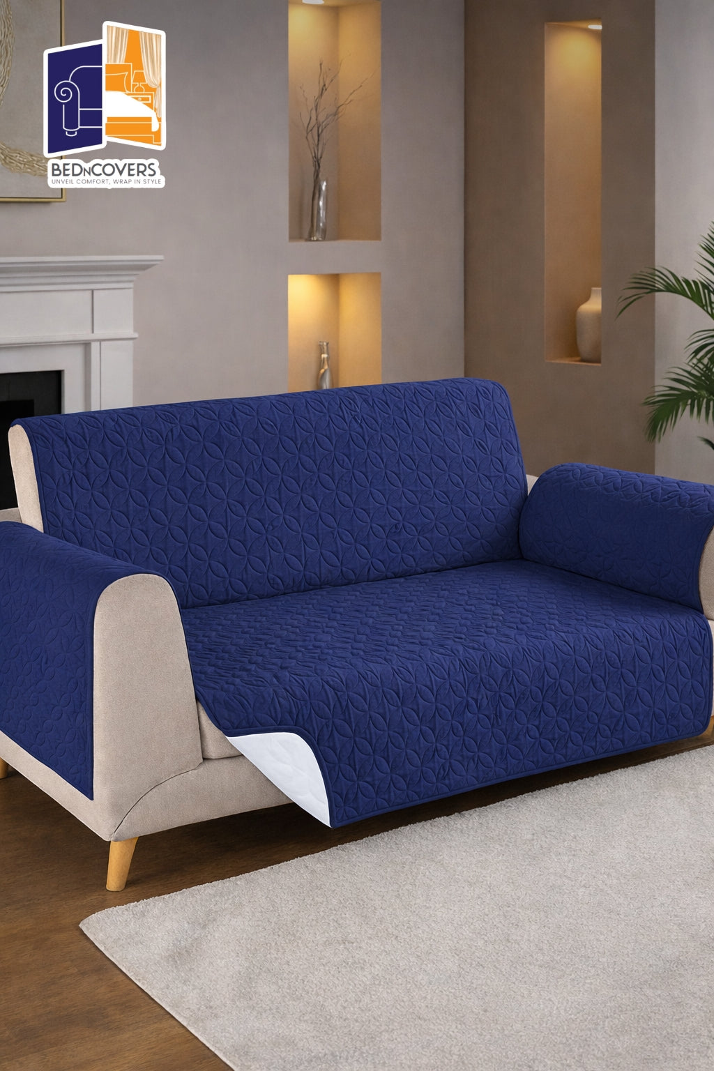 Quilted Protectors Sofa Covers - Navy Blue