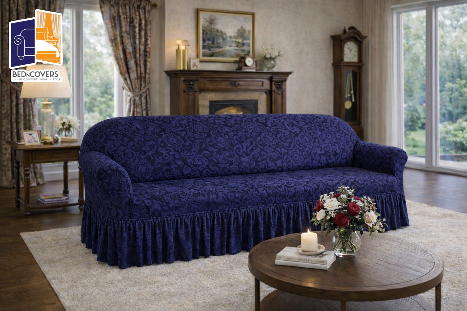 Palachi Style Sofa Cover-Navy Blue