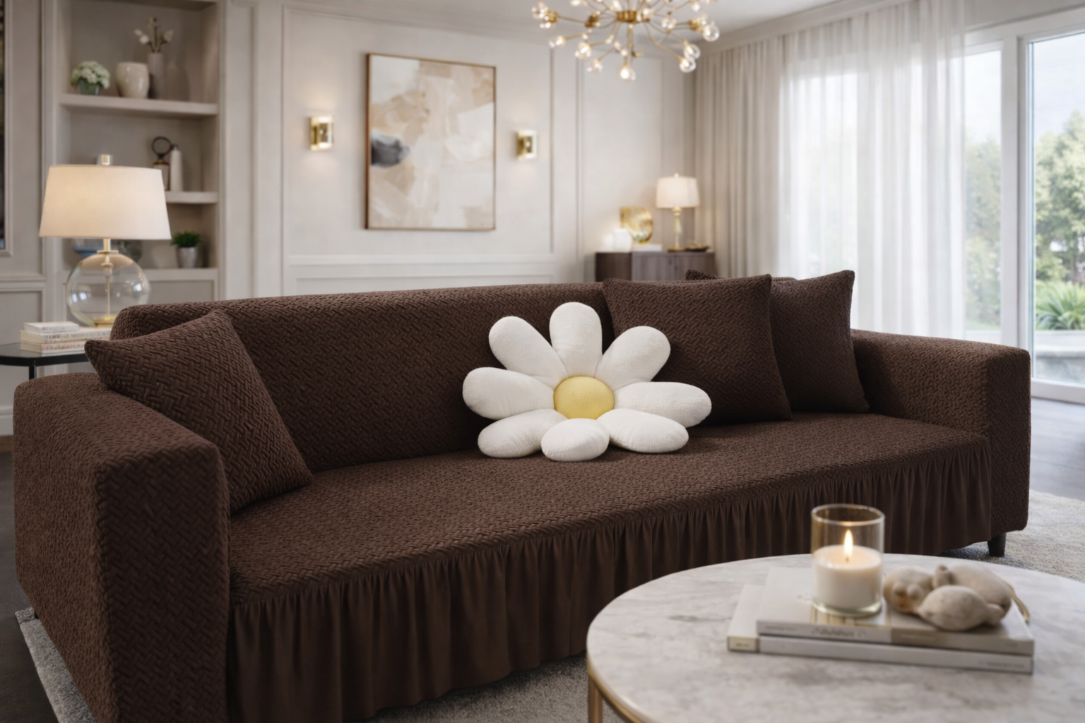 Stripe Tile Sofa Cover-brown