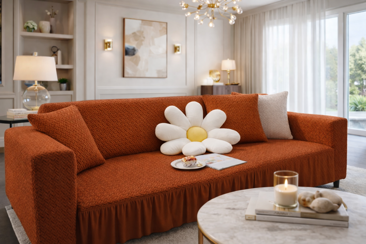 Stripe Tile Sofa Cover-Copper