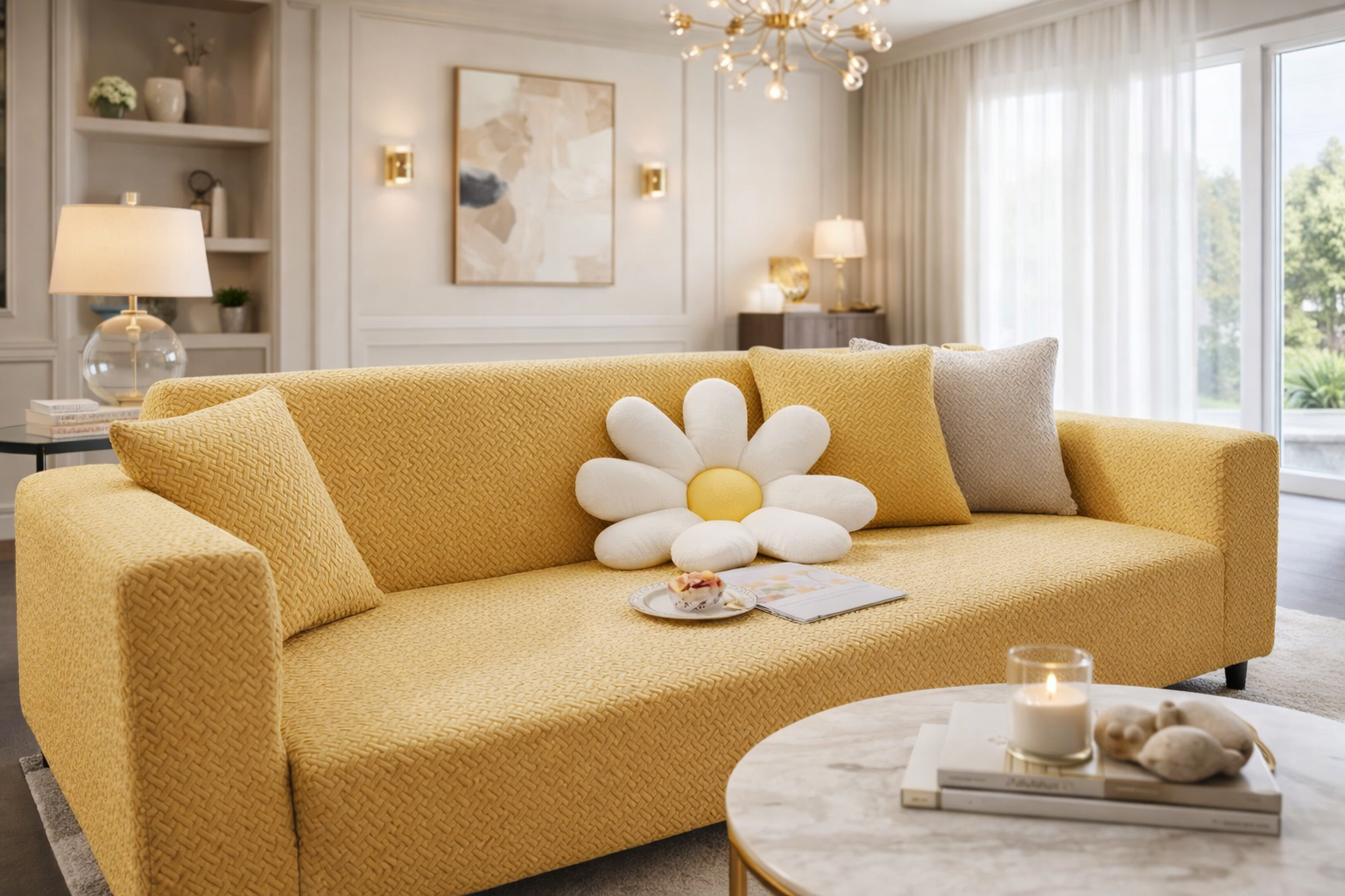 Stripe Tile Sofa Cover-Golden