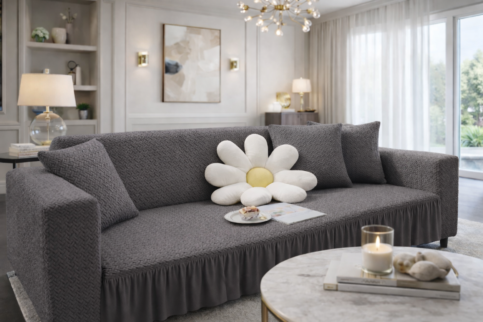 Stripe Tile Sofa Cover-Grey